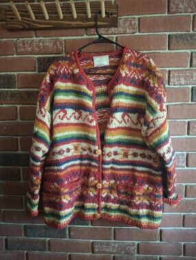Express Multicolor Striped Wool Cardigan - Red Focus